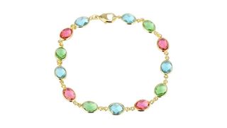 ოქროსფერი სამაჯური ფერადი თვლებით