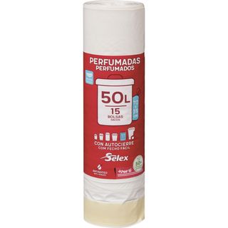 Bolsa Basura Grande Perfumada Autocierre 50L, Paquete 15 Unidades