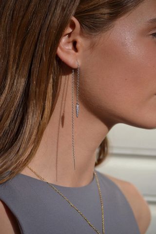 Pendiente Cadena Pincho Circon Plateado