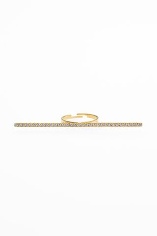 Anillo Barra Circons Largo Dorado