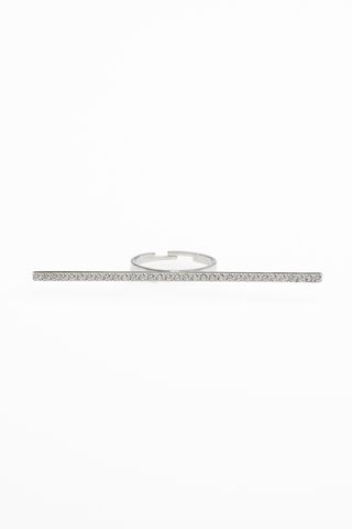 Anillo Barra Circons Largo Plateado