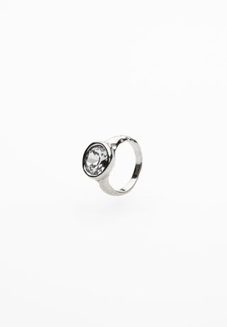 Anillo Cristal Redondo Blanco Plateado / 8
