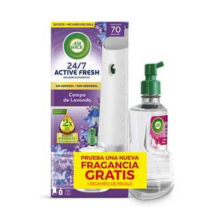 Air Wick Active Fresh Ambientador Aparato con Campo de Lavanda + Recambio Gratis Flor de Cerezo 1u