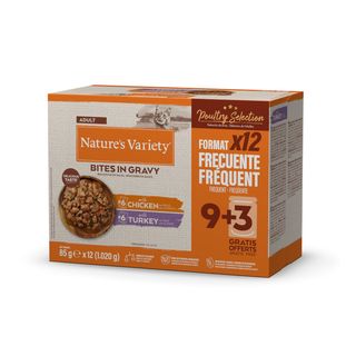 12 saquetas x 85 g Nature’s Variety Alimento húmido de frango ou peru em saqueta para gatos