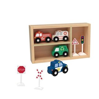 სატრანსპორტო და საგზაო ნიშნების ნაკრები – ხის საგანმანათლებლო სათამაშო