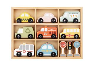 სატრანსპორტო და საგზაო ნიშნების ნაკრები – ხის საგანმანათლებლო სათამაშო