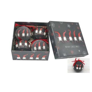 Božićne kuglice, 7.5 cm, 4 kom/pak, crne s patuljcima