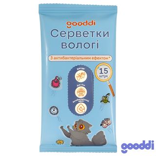 Вологі серветки Gooddi 15 шт. Антибактеріальні - [1220526]