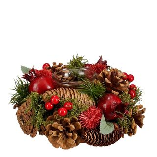 Porta-Velas Decorado Bagas+Pinhas D19cm