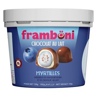 Framboni Myrtilles Enrobées De Chocolat Au Lait Et Blanc 150G