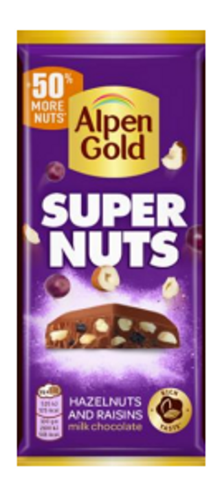 Шоколад Alpen Gold Super Nuts Milk Chocolate молочный с фундуком и изюмом 120г