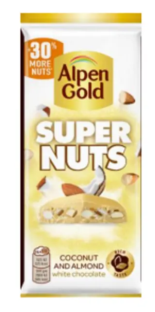 211 ШОК. ALPEN GOLD SUPER NUTS МИНДАЛЬ/КАКОС 120 Г
