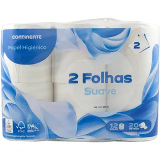 Papel Higiénico 2 Folhas Suave Continente (emb. 12 un)