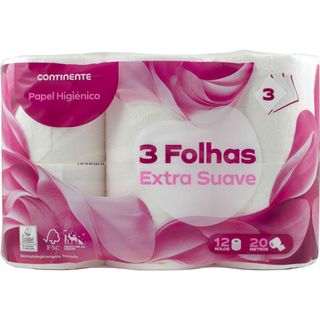 Papel Higiénico 3 Folhas Extra Suave Continente (emb. 12 un)
