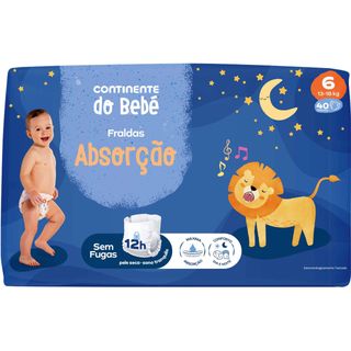 Fraldas Absorção 13-18kg T6 Continente do Bebé (emb. 40 un)