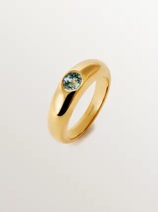 Anillo De Plata 925 Bañada En Oro Amarillo De 18K Con Topacio Azul Sky - Talla 13