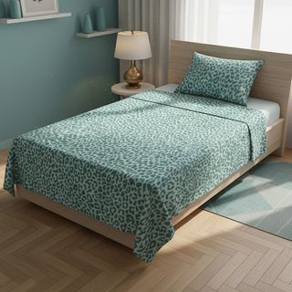 Completo letto singolo - leopardato verde cotone