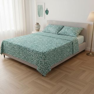 Completo letto matrimoniale - leopardato verde cotone