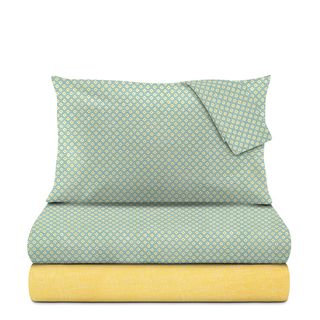Completo letto matrimoniale verde giallo - cotone Lucky