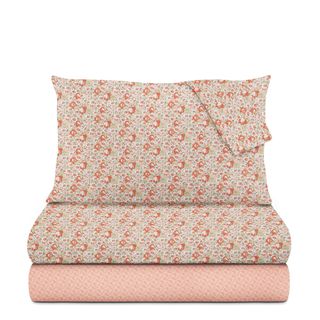Completo letto matrimoniale cotone fiori - corallo Golden