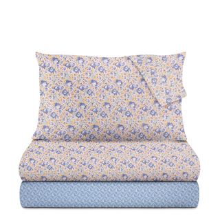 Completo letto matrimoniale cotone fiori - blu Golden
