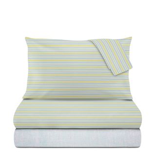 Completo letto matrimoniale righe azzurro - cotone