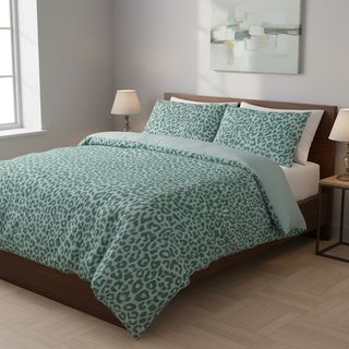 Copripiumino matrimoniale - leopardato verde cotone