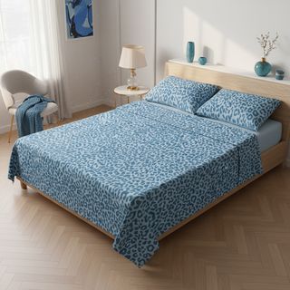 Completo letto matrimoniale - leopardato azzurro cotone