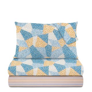Completo letto matrimoniale cotone - patchwork fiori blu Taylor