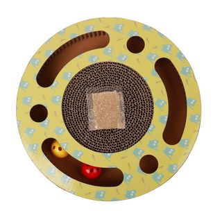 Leeby Pelusa rascador de cartón con bola y estampado amarillo para gatos