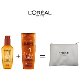 Offre Elseve Huile Extraordinaire Jojoba Cheveux Très Secs : Shampoing 200ml + Sérum 100ml = Trousse Blanche