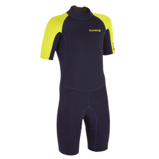Fato Shorty de Surf 100 Criança Azul Amarelo Neoprene 1,5 Mm - 14 Anos