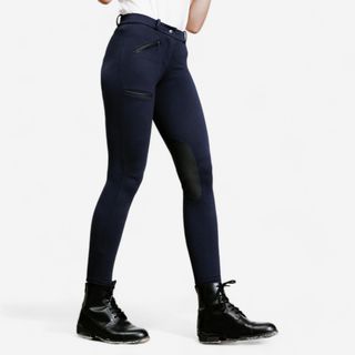 Calças com Reforços de Equitação Mulher 140 Azul-marinho - XL