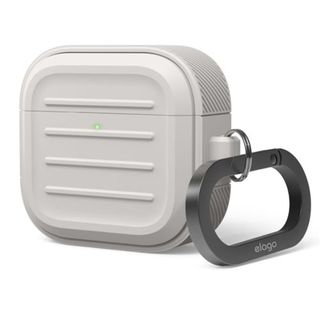 Funda protectora con mosquetón Elago Armor Beige para AirPods 4