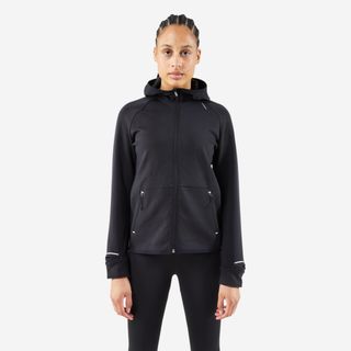 Casaco Quente de Corrida Mulher Run 500 Warm Preto Fumado - M