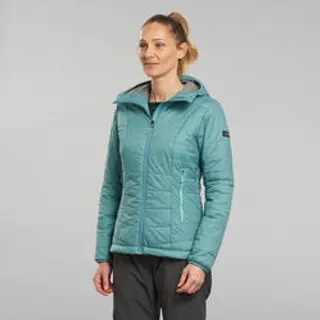 Casaco acolchoado sintético de trekking montanha - mt100 capuz -5°c - mulher - 40 M - Azul