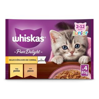 Comida Húmeda Para Gatos Junior Aves Gelatina Whiskas 4X85G
