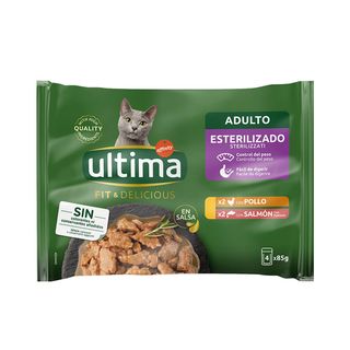 0.34 KG Afinity Ultima Fit & Delicious Pollo y Salmón sobre en salsa para gatos - Multipack