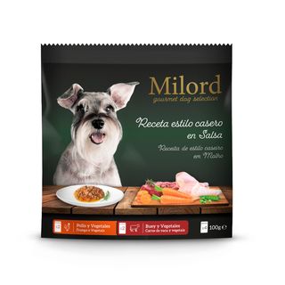 0.4 KG Milord Estilo Casero en Salsa Buey y Pollo Sobres para perros Pack