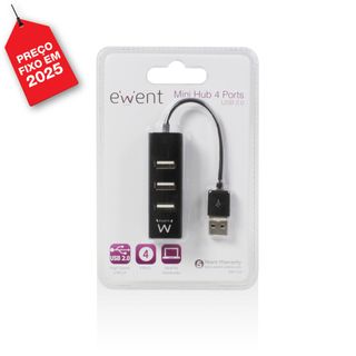 Ewent Hub USB-A -4xUSB-A 2.0 Cabo de 12cm Preto