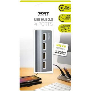 Port Designs Hub USB 2.0 com 4 Portas Cinzento