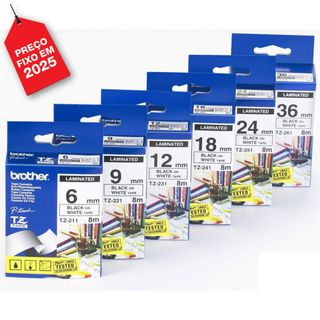 P-Touch Fita Brother Tze-n231 12mm 8mt Preto / Branco