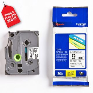 P-Touch Fita Brother Tze-221 9mm 8mt Preto / Branco