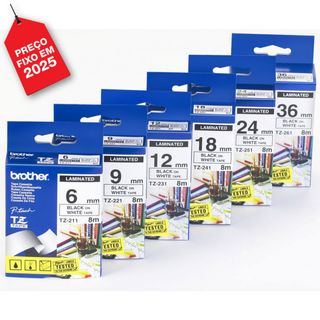 P-Touch Fita Brot.Tze-211 6mm 8mt Preto / Branco