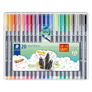 Estuche 14+6 gratis fineliners STAEDTLER Triplus punta revestida de metal 0,3 mm, colores surtidos