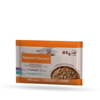 0.34 KG Nature’s Variety Bocaditos de Pavo y Atún Sobre en Salsa para gatos - Pack 4