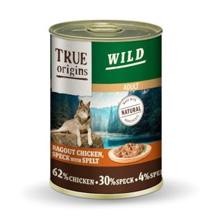 0.4 KG True Origins Wild Adult Dados de Pollo con Speck y Espelta lata para perros