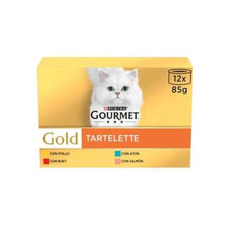 Gourmet Comida Húmeda en Multipack Gold Tartelette de Buey Pollo Salmón Atún para Gatos (12x85 gr) 7613036442640