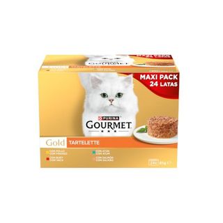Gourmet Comida Húmeda en Multipack Gold Tartelette de Buey Pollo Salmón Atún para Gatos (24x85 gr) 7613038660813