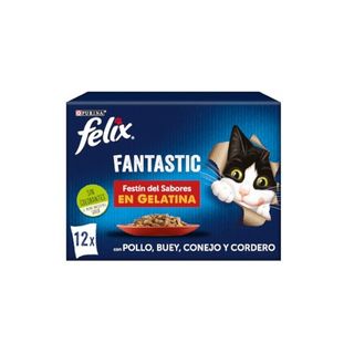 Purina Felix Comida Húmeda en Multipack Fantastic Festín de Carnes en Gelatina para Gatos (12x85 gr) 7613287495228